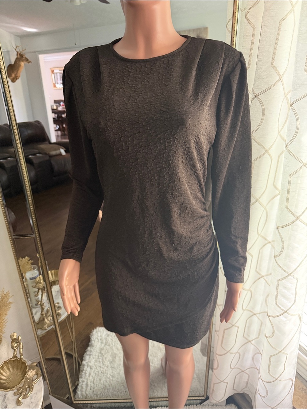 Express Black Long-Sleeve Textured Shift Dress